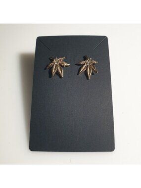 Hemp Leaf Crystal Stud Earrings Minimalist .75 Inch Novelty Unique Jewelry Gift